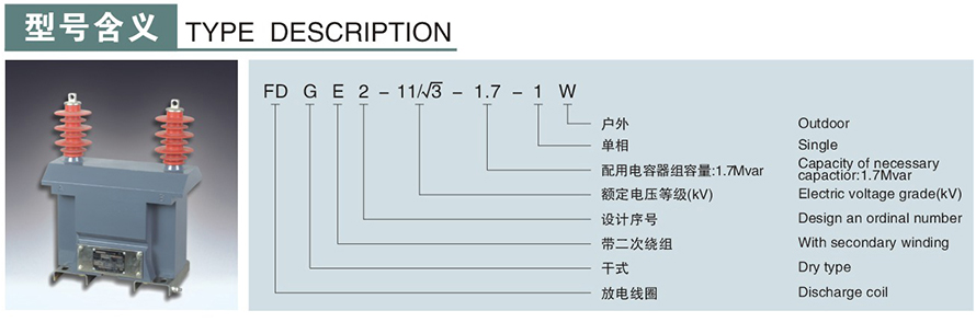 FDGE2-11√3-1.7-1W型10KV放電線圈型號(hào)說明